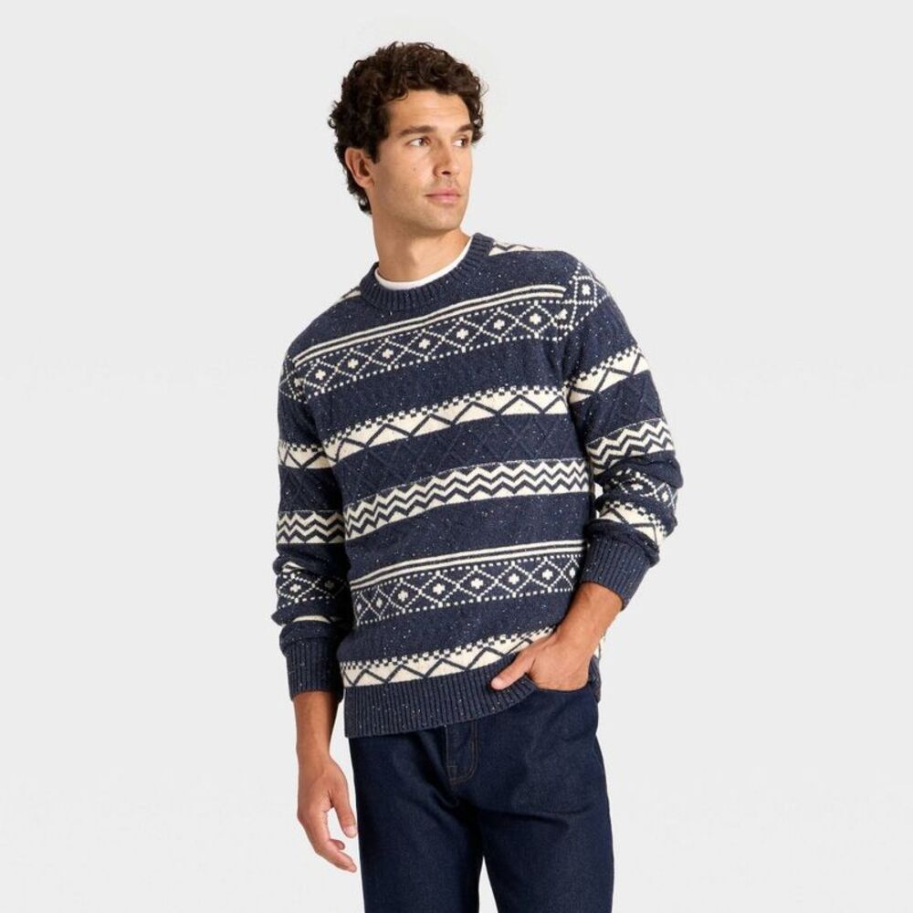Men's Fair Isle Sweater - Goodfellow & Co Navy Blue L